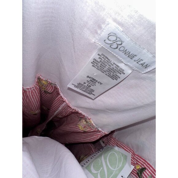 NWT BONNIE JEAN ROMPER RED WHITE STRIPES EMBROIDERED FLOWER SIDE BUTTONS Size 16 - Picture 6 of 7